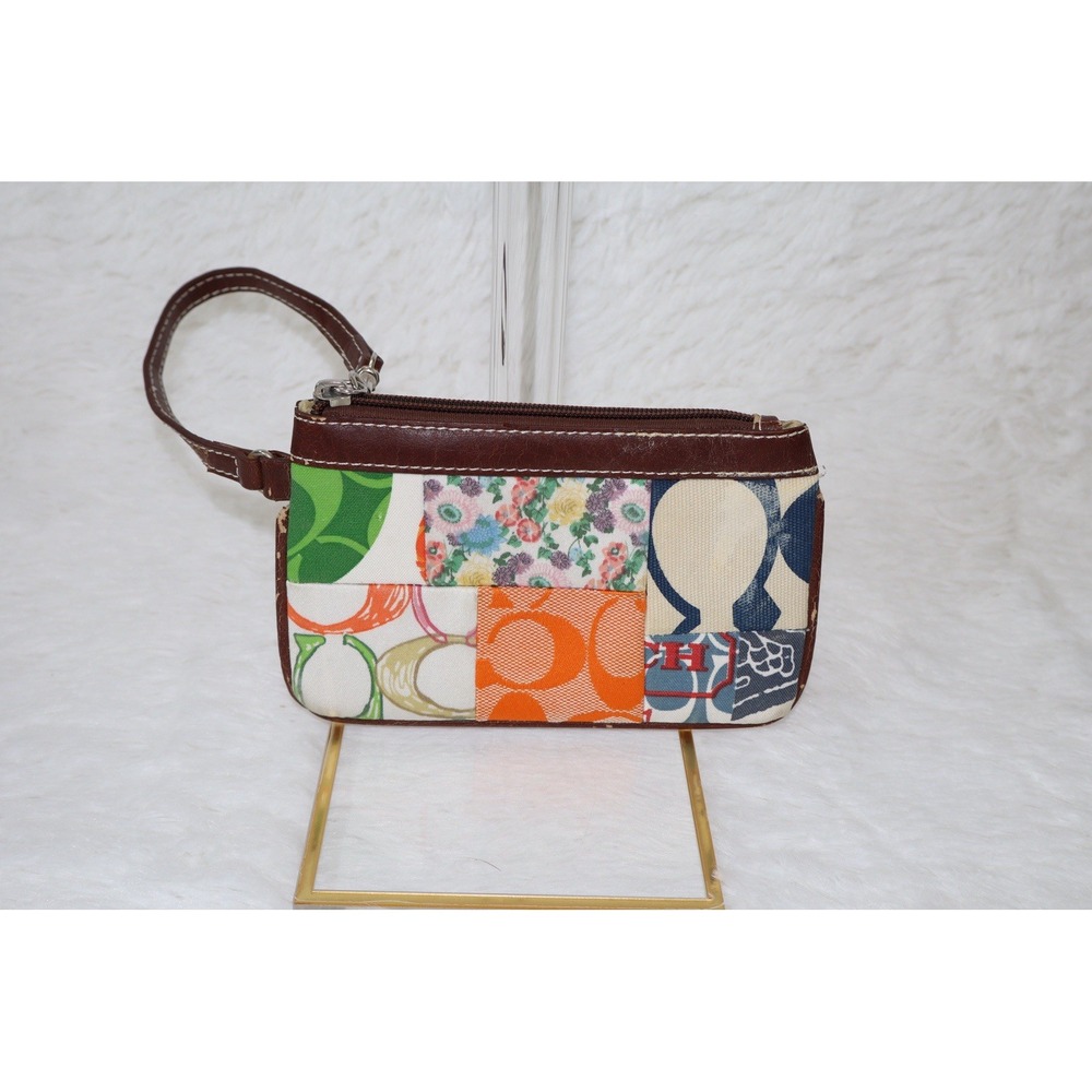 Y2K Vintage Coach Patchwork Wristlet Multicolor Signature C Floral Canvas Bag